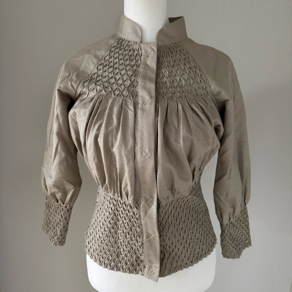 Laundry by Shelli Segal Metallic Smocked Jacket‎ - Picture 2 of 13